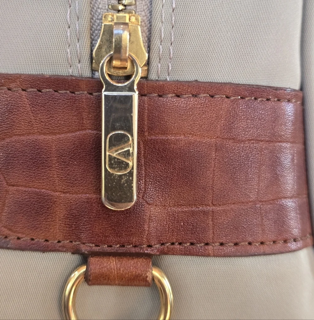 Valentino Garavani Sport Boston Khaki Brown Nylon Leather Trim Satchel
